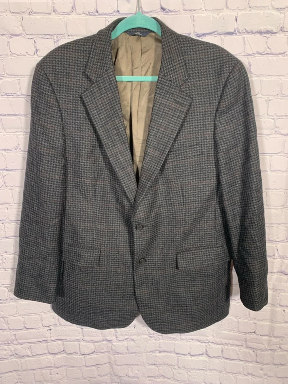 Brooks Brothers Mens Houndstooth Blazer Coat Gray Size 42R Preppy Corpcore